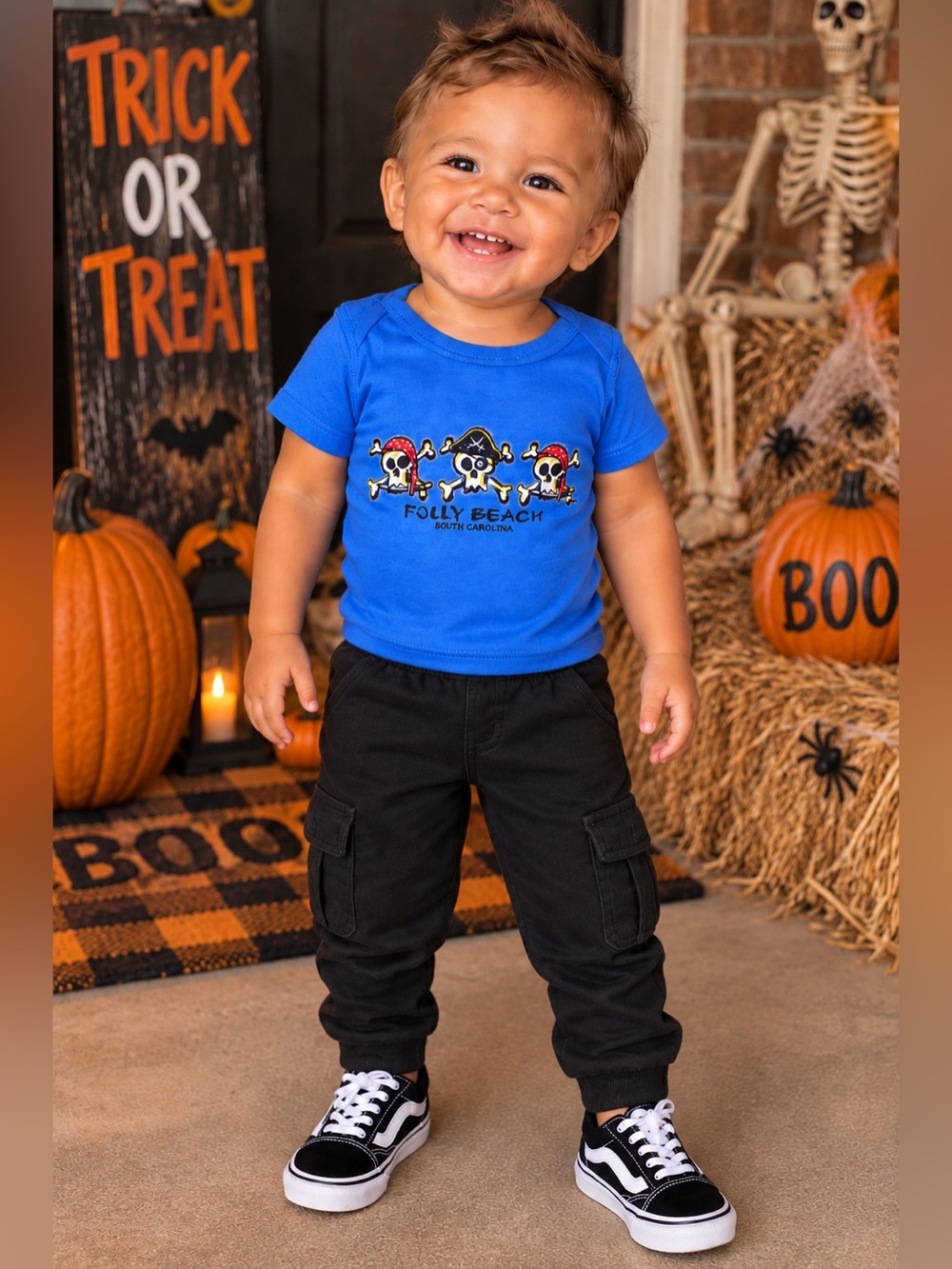 NWT Rabbit Skins Royal Blue Toddler Pirate Graphic Short Sleeve Onesie 12 Months